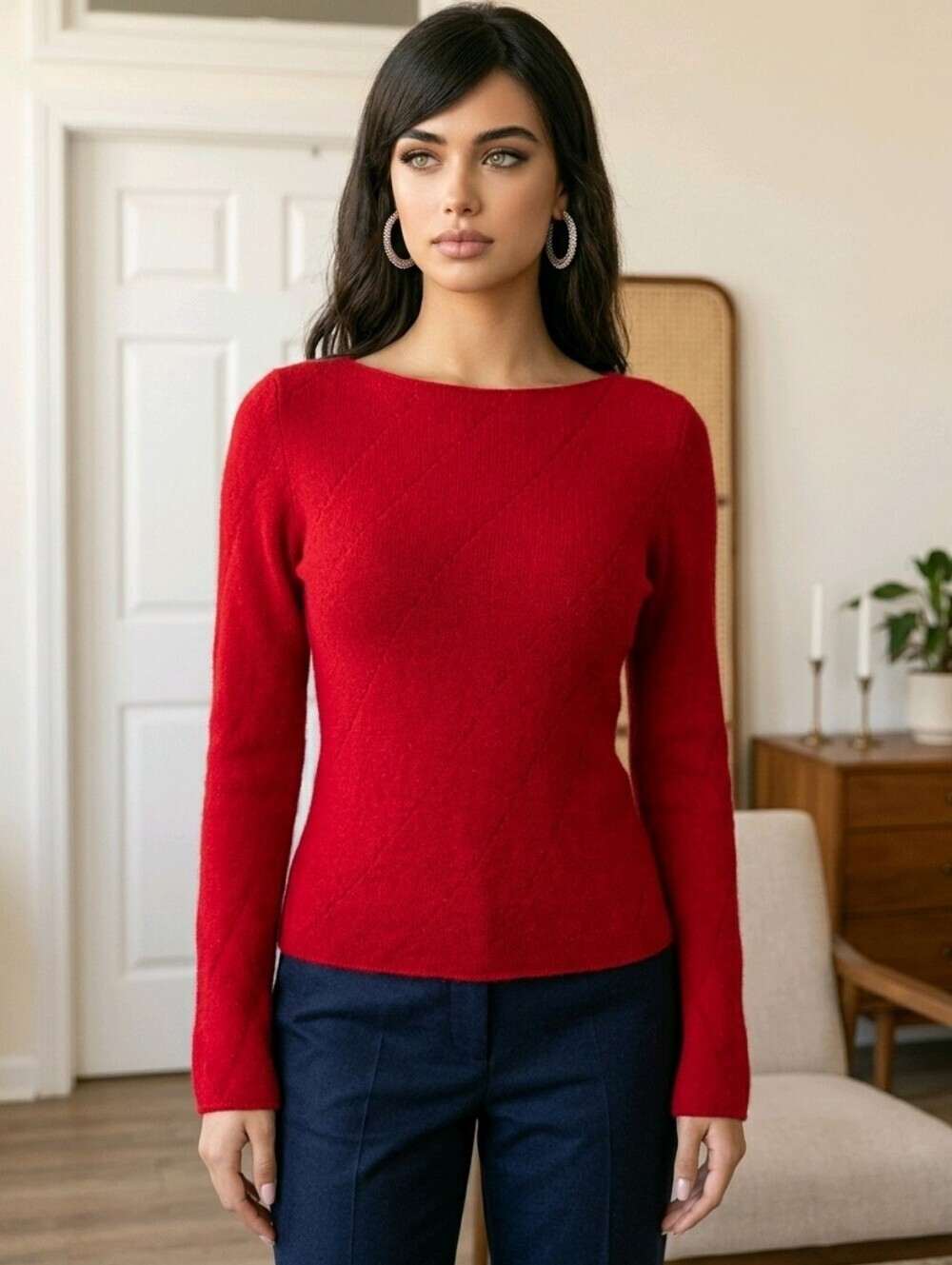 Vintage Ann Taylor Vibrant Red Crew Neck Sweater Size XS 100% Cashmere